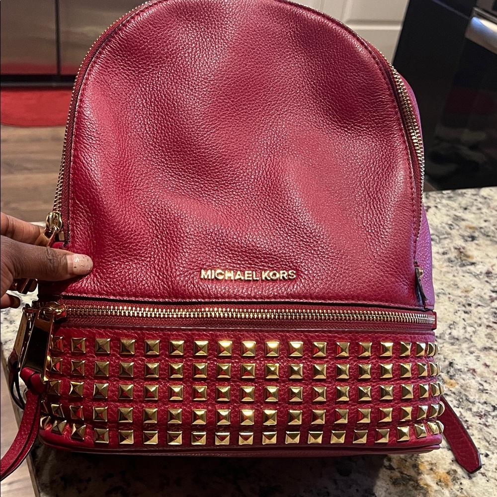 Michael Kors Pink Backpack with Gold Studs